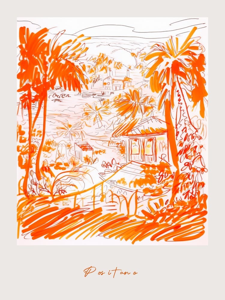 Positano Italy Orange Drawing Poster