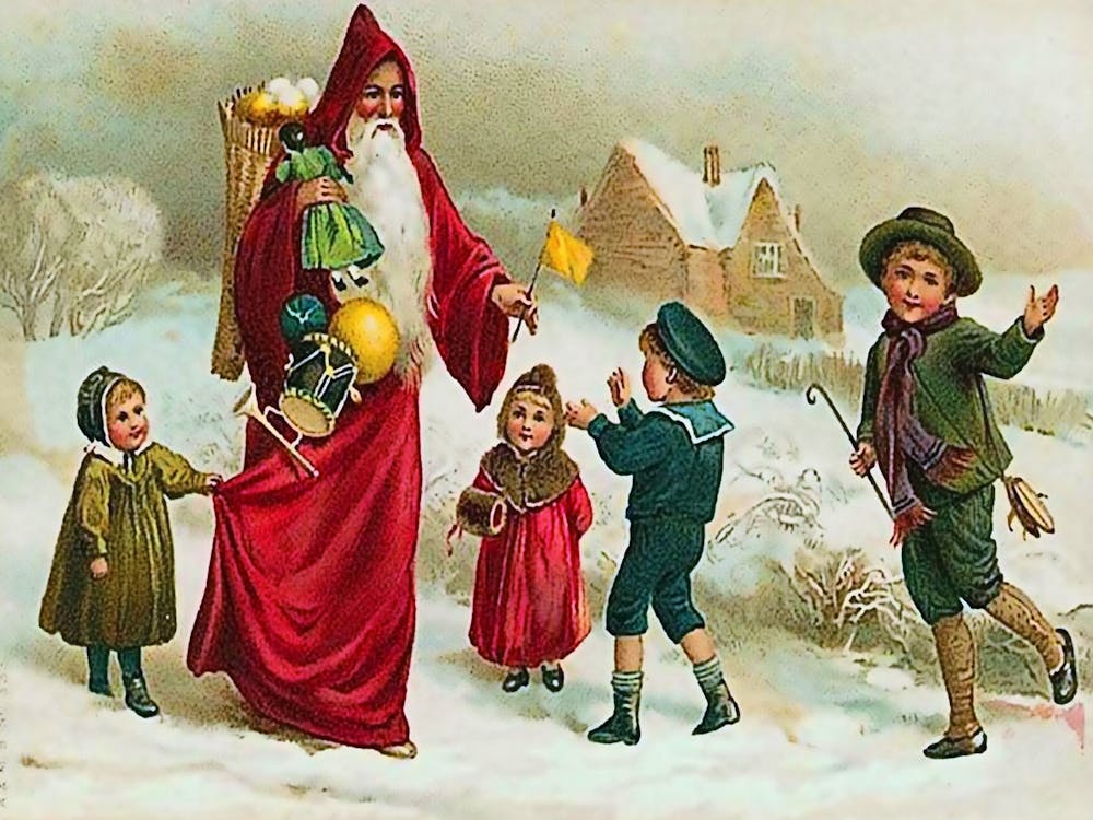 Weihnachtsmann schenkt Spielzeug an brave Kinder