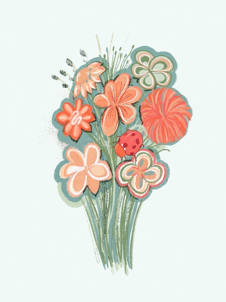 Flower Bouquet And Ladybird