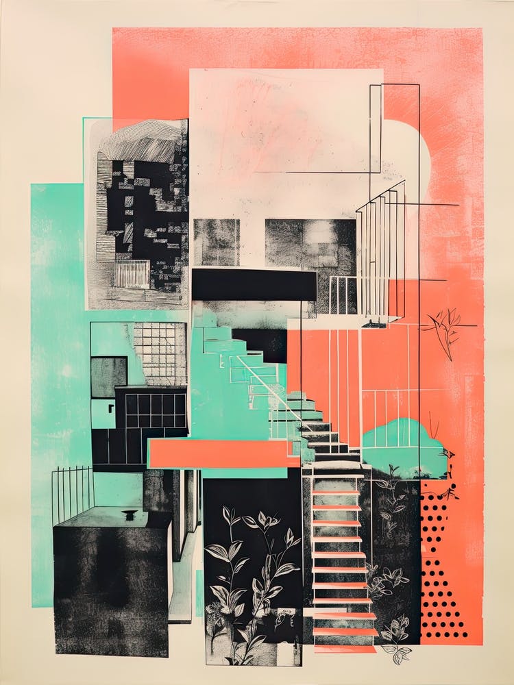 A House In London, Abstract Risograph Style 1