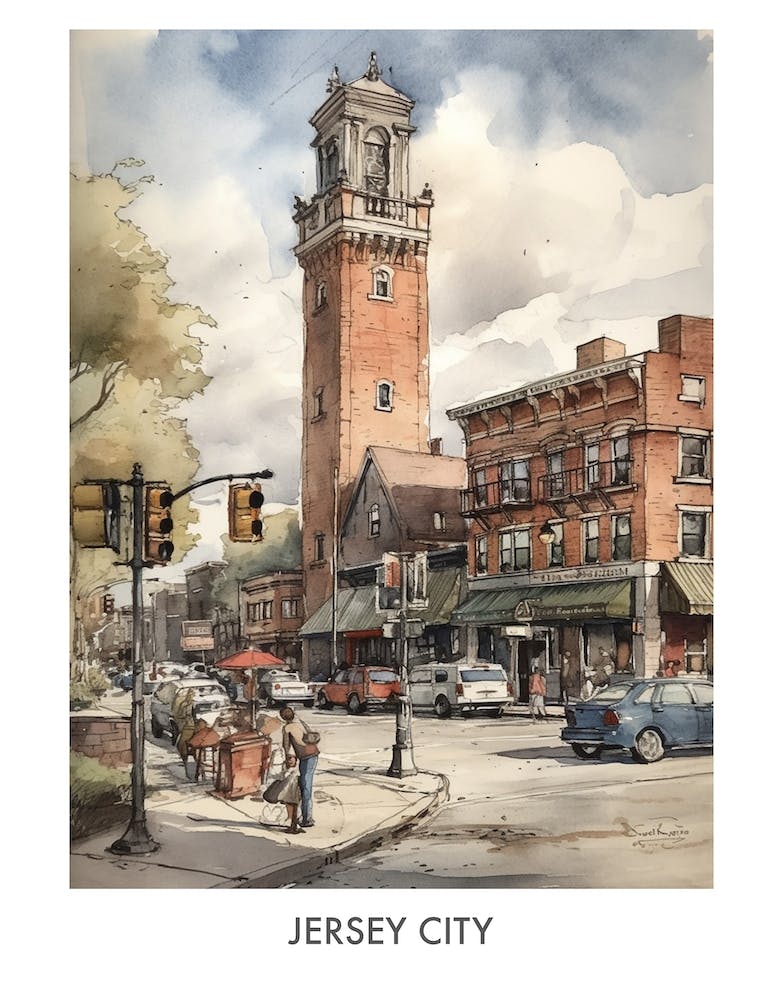 Jersey City Watercolor 4travel Poster