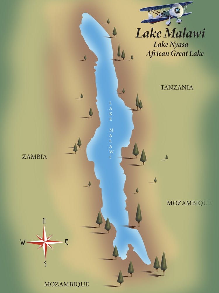Lake Malawi African lake map