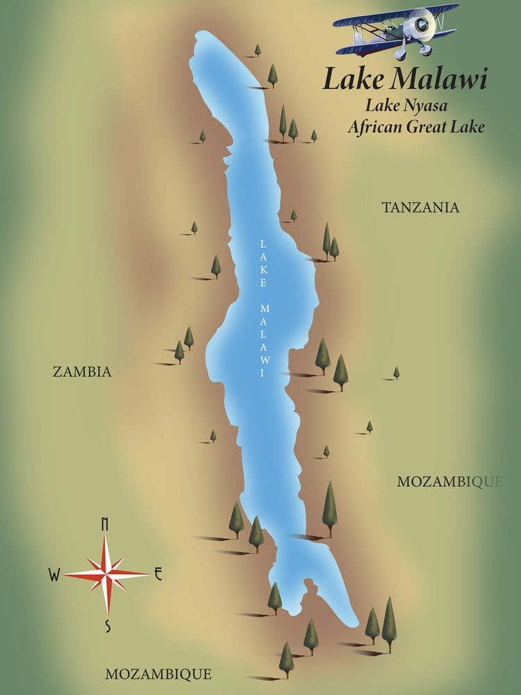 Lake Malawi African lake map