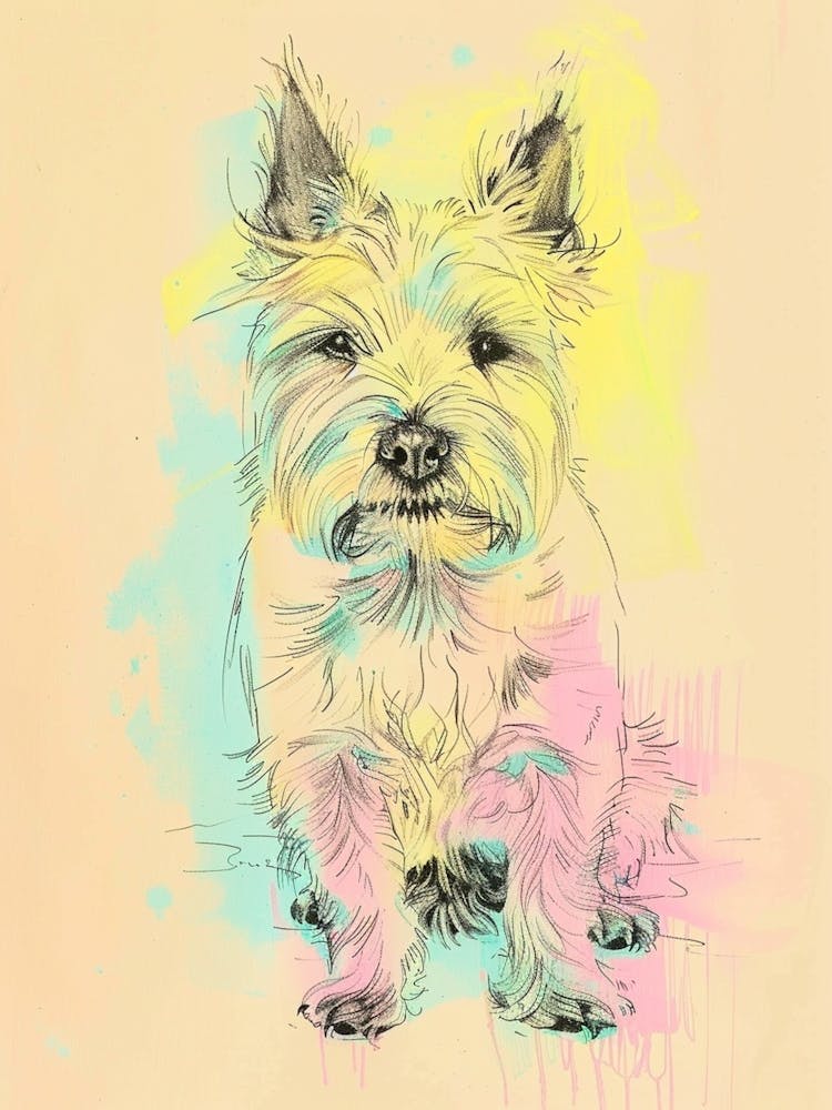 Pastel Skye Terrier Dog Line Illustration 3