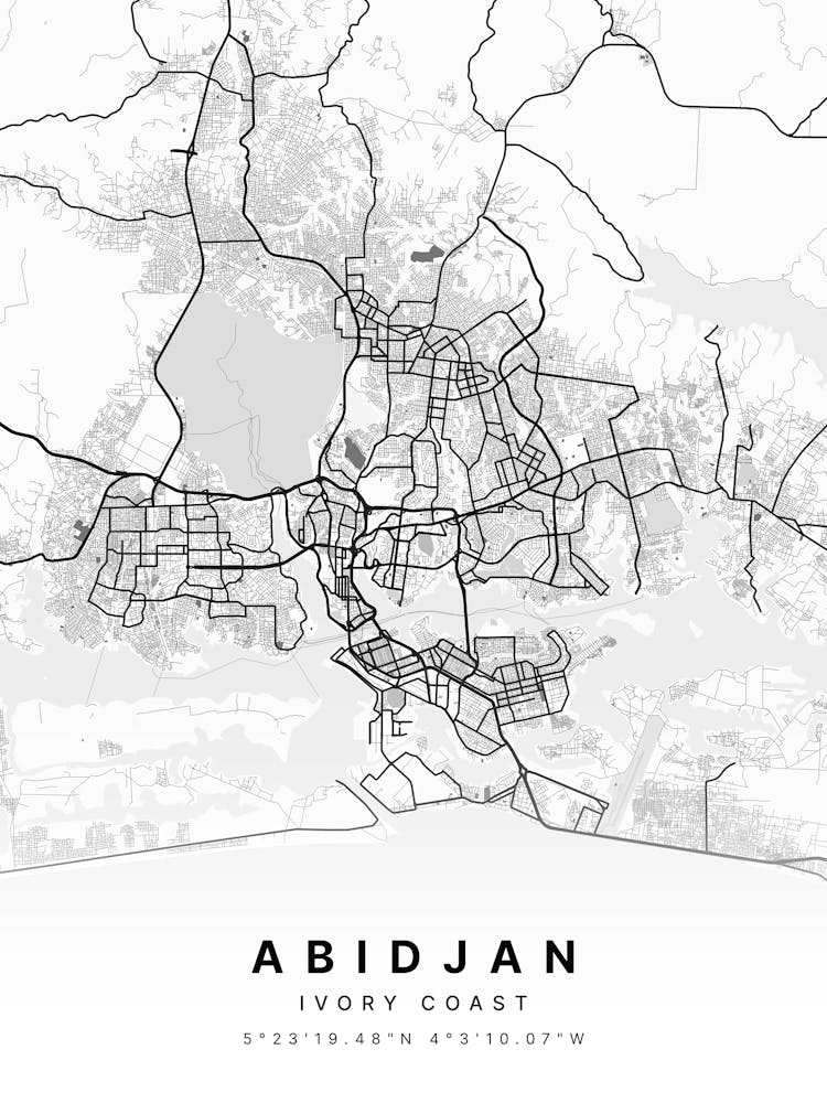 Abidjan Ivory Coast White Map 1