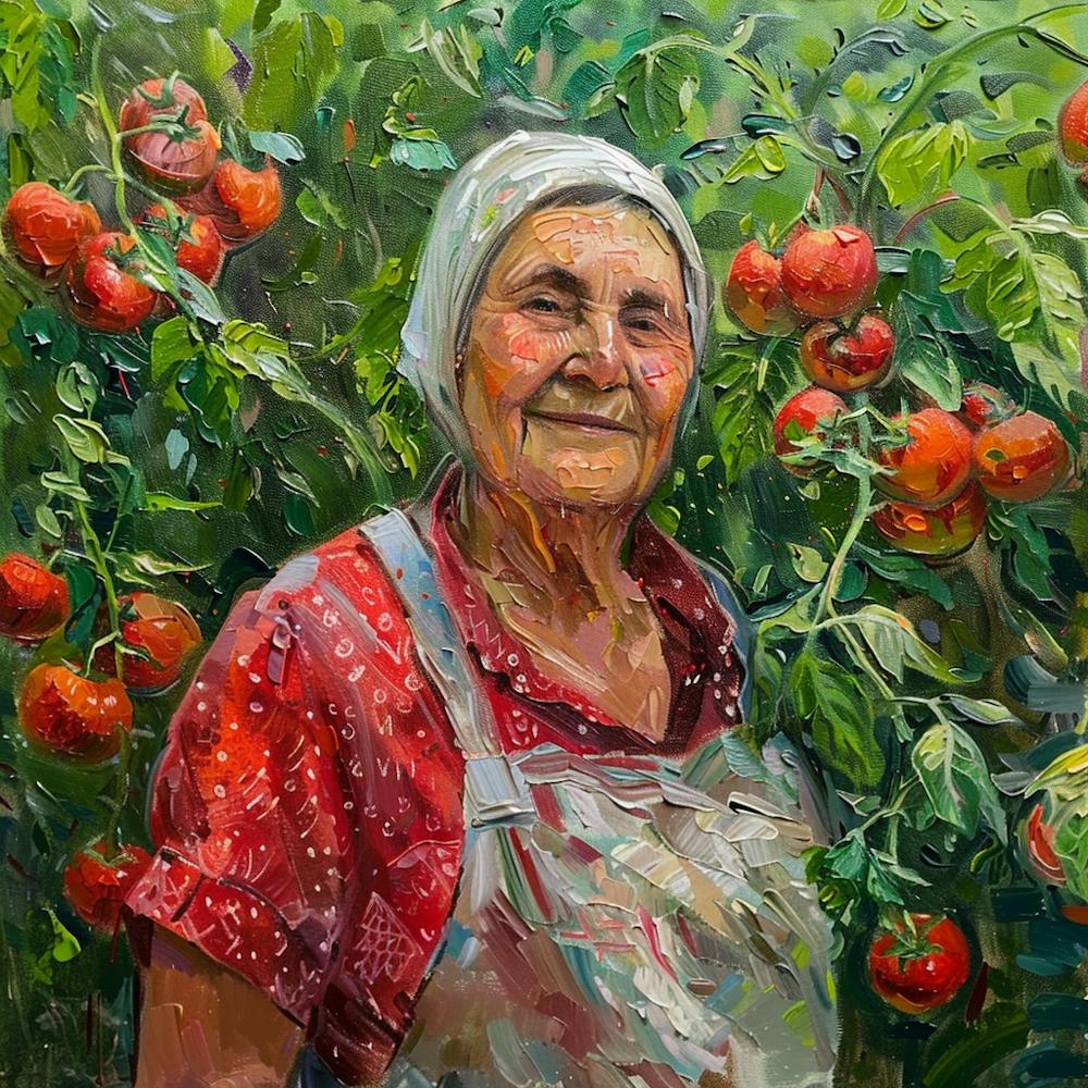 Woman In A Tomato Field