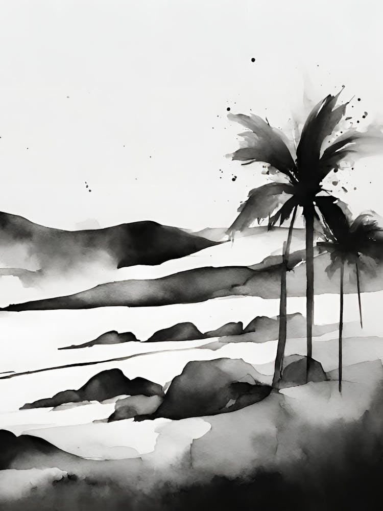 Black And White Of Palm Trees