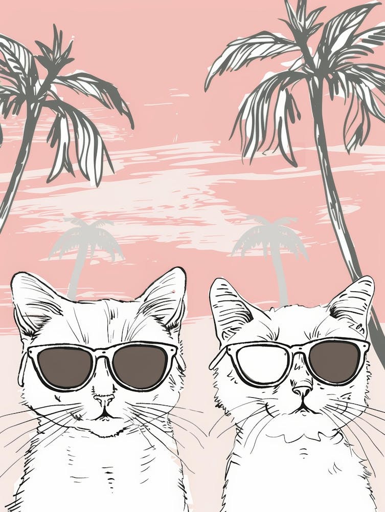 Two Cats On The Beach Vector