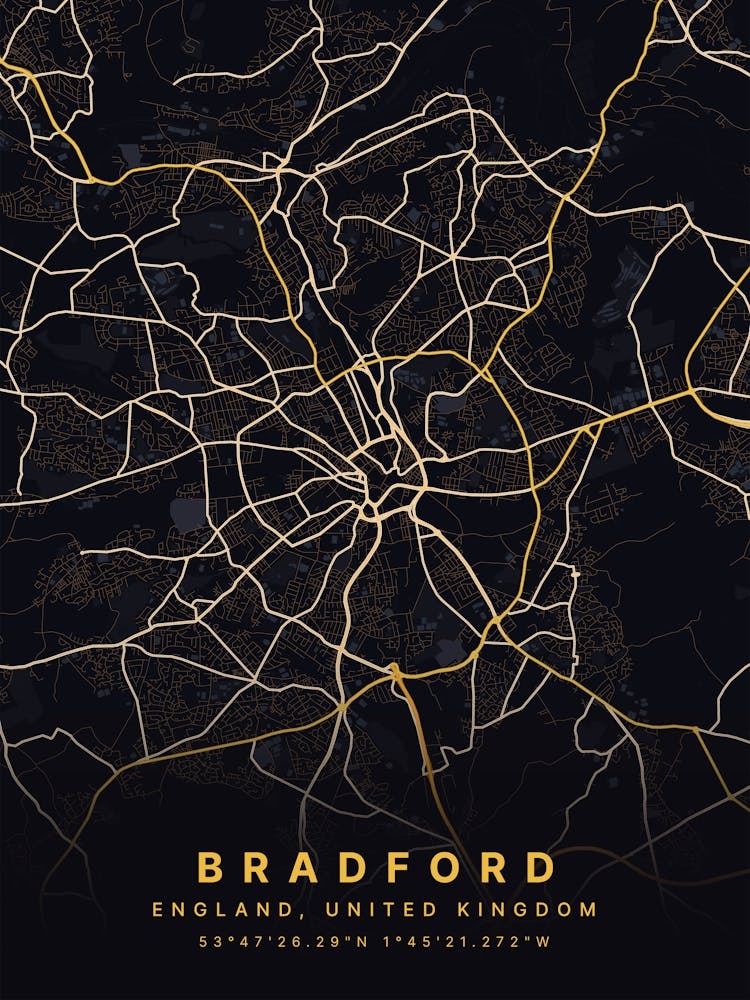 Bradford England Black And Gold Map
