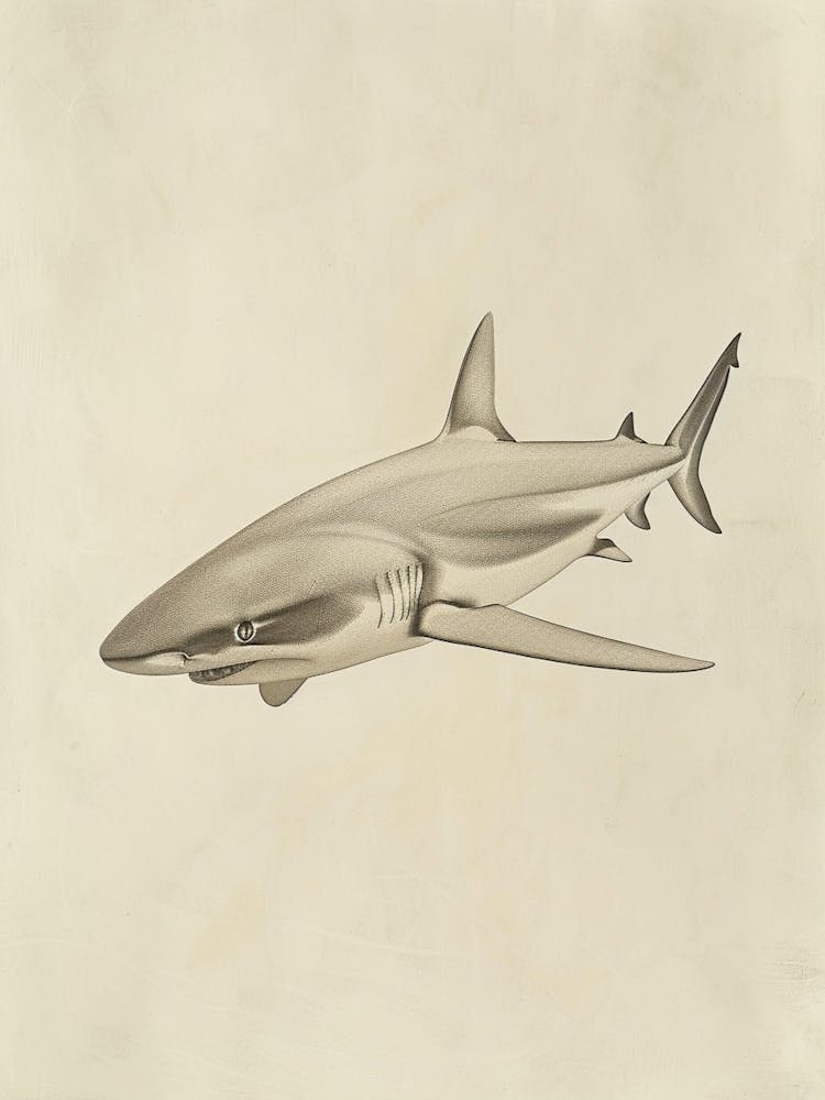 Requin de Récif à Pointes Blanches Illustration Vintage 4