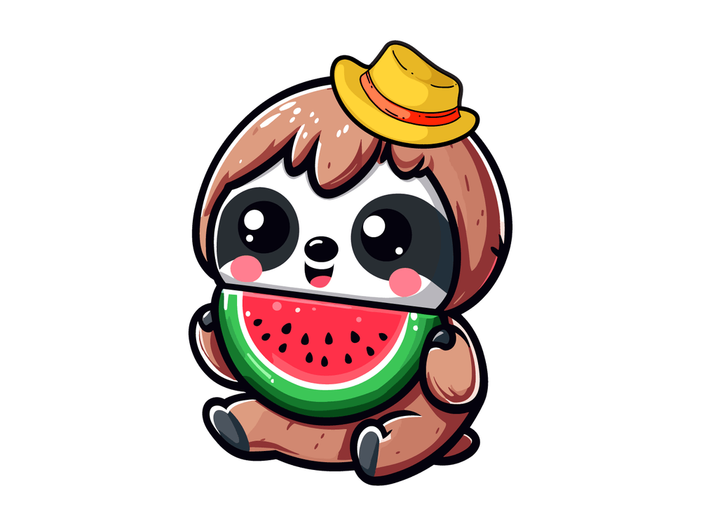 Paresseux Kawaii Avec Pastèque