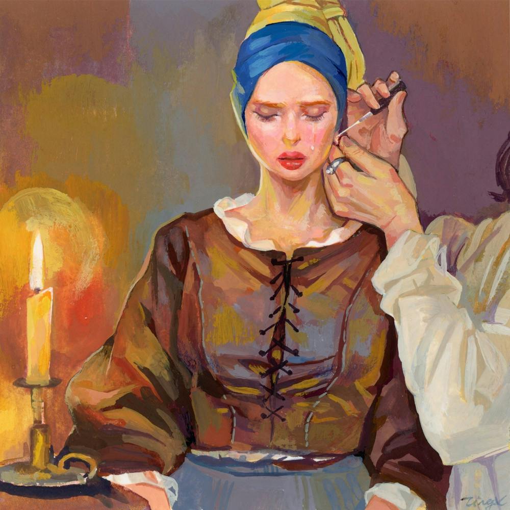 Gouache Illustration Girl With A Pearl Earring