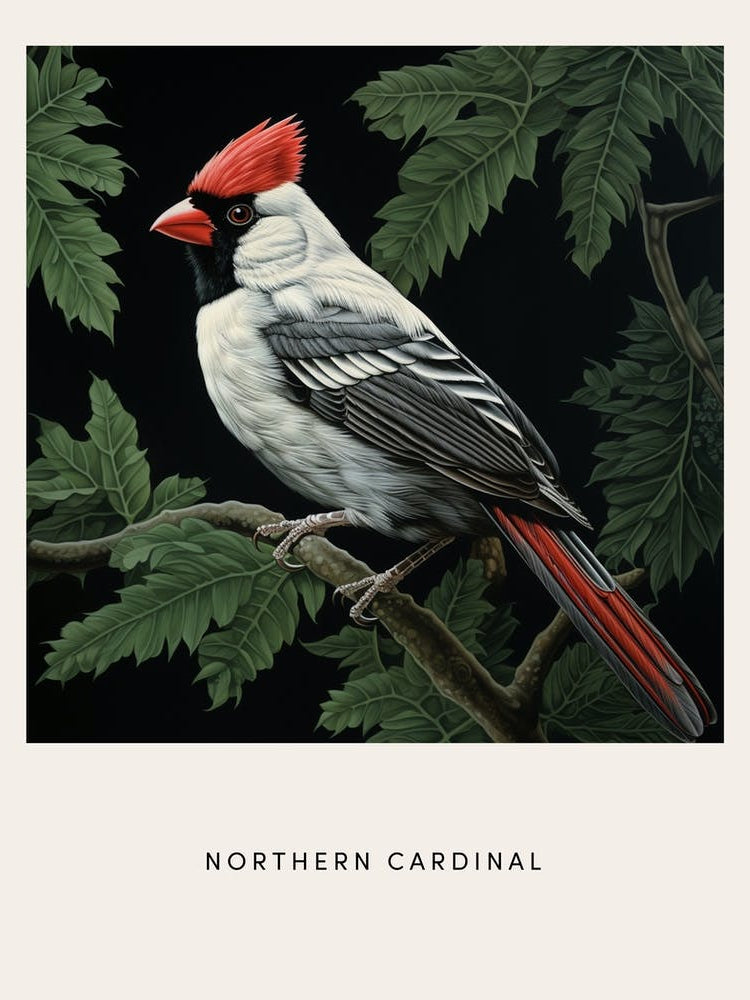 Ohara Koson Inspired Bird Painting Northern Cardinal 2 Poster