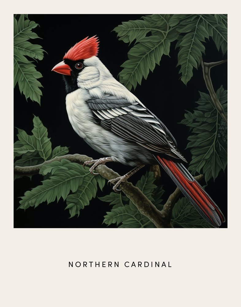 Ohara Koson Inspired Bird Painting Northern Cardinal 2 Poster