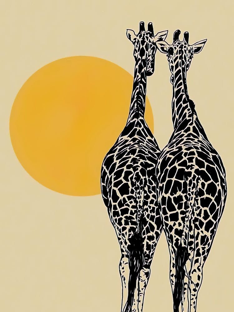 Couple Giraffes At Sunset