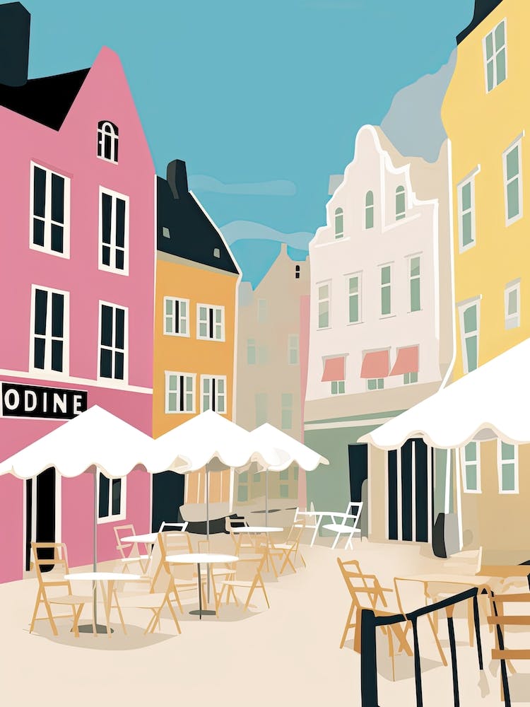 Odense, Denmark, Flat Pastels Tones Illustration 2