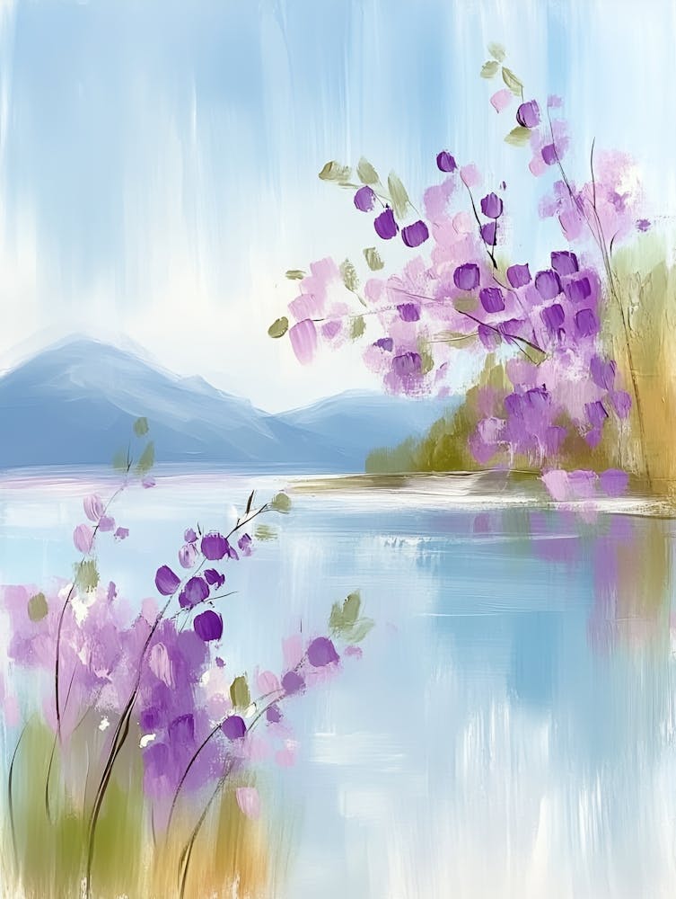 Purple Flowers By The Lake