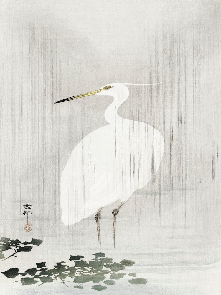 Egret In Rain (1900 1930), Ohara Koson
