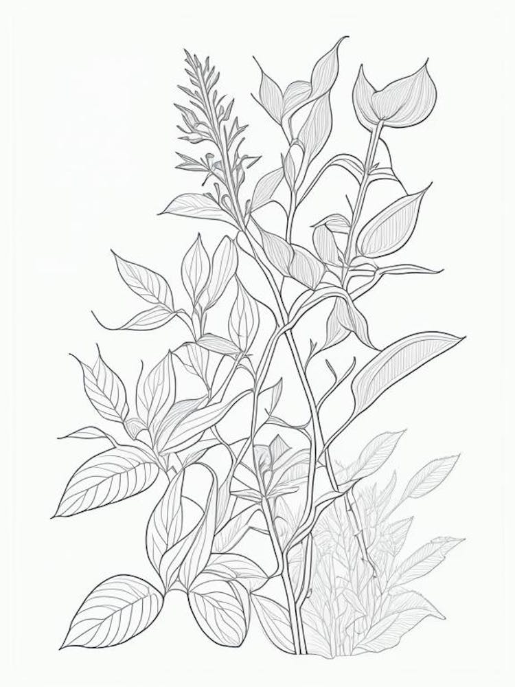 Ashwagandha Herb William Morris Inspired Line Drawing