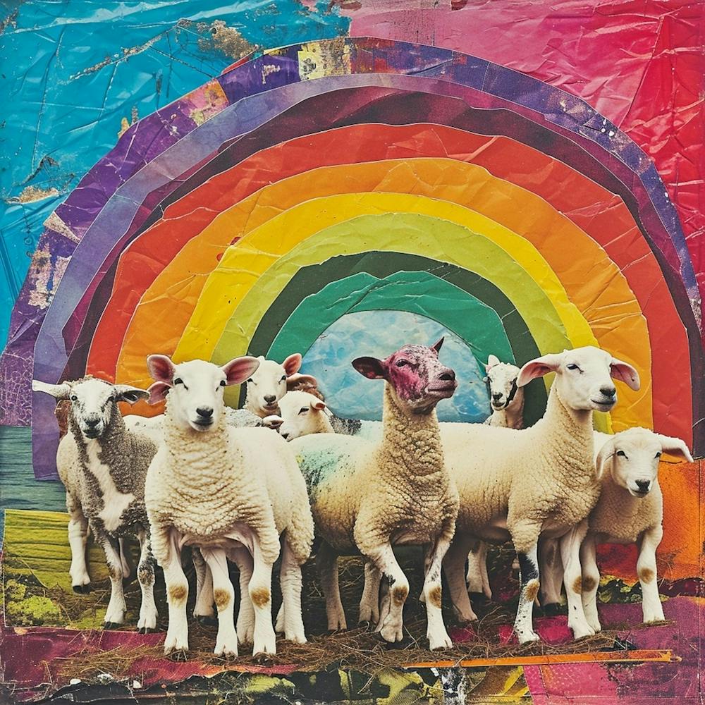Rainbow Sheep Retro Collage 2