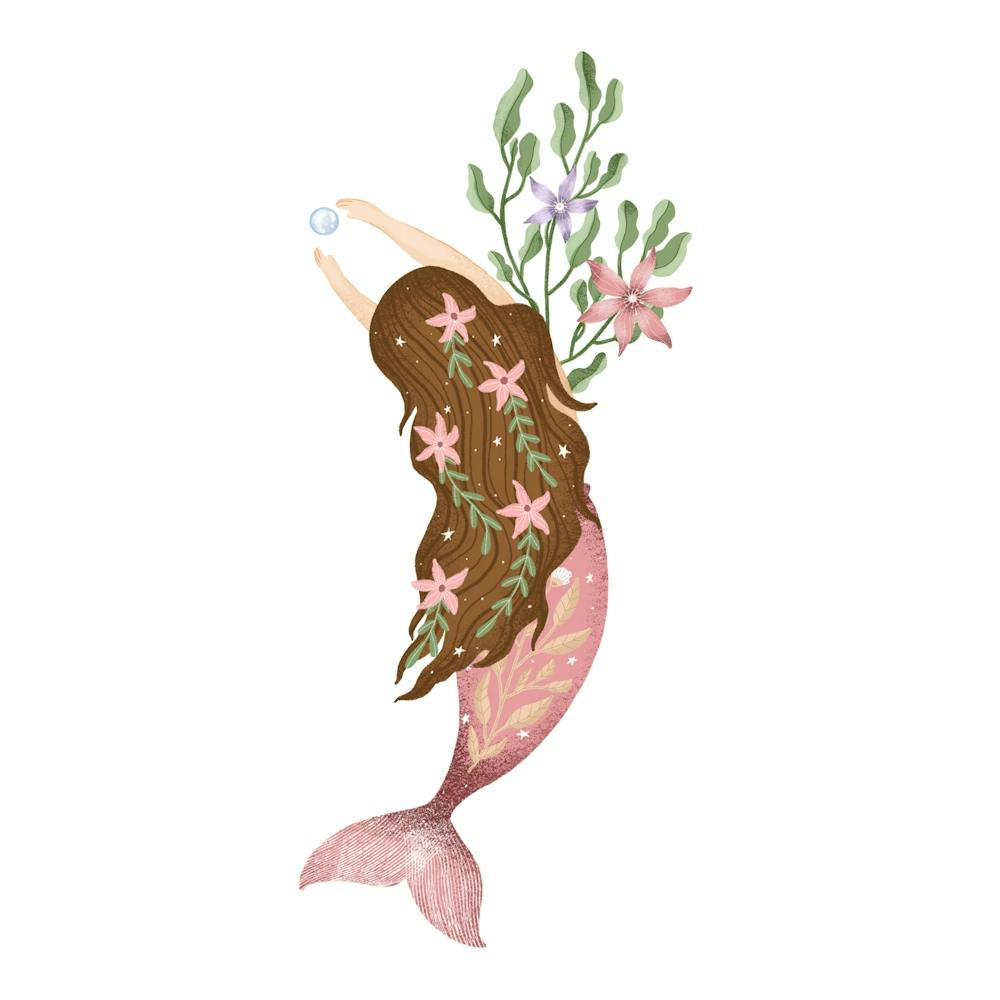 Brown haired cute mermaid