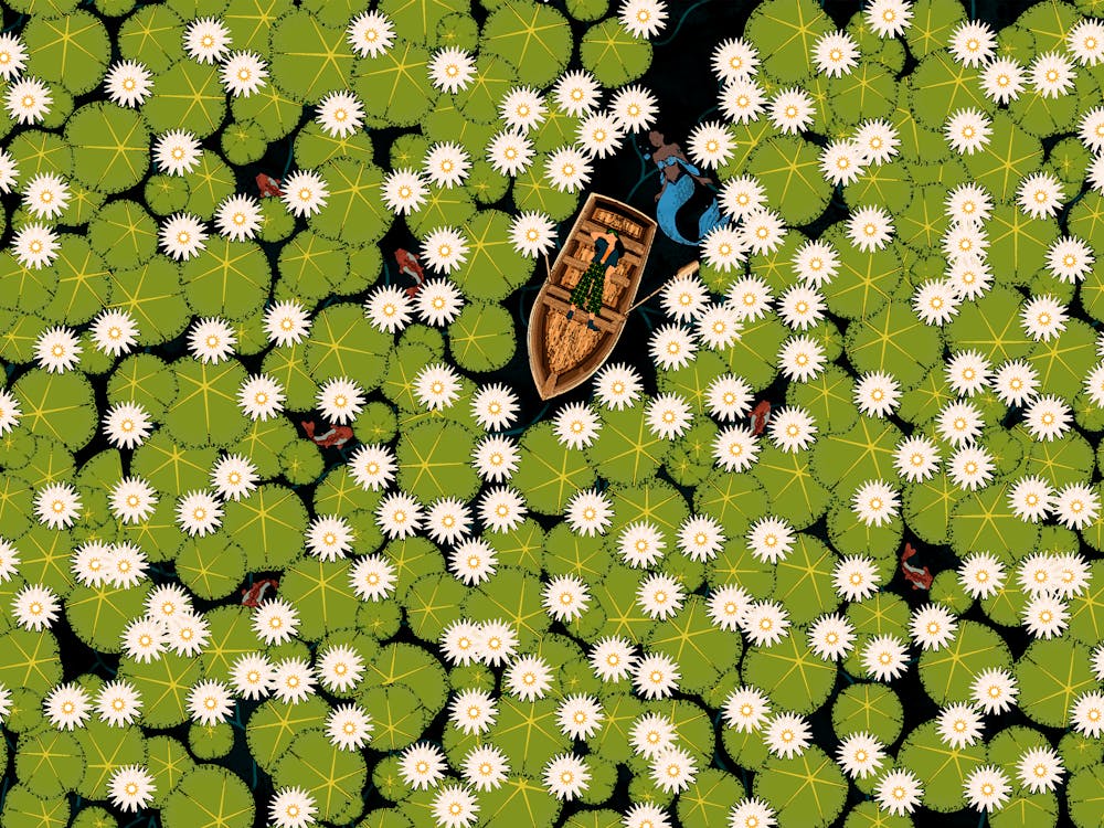 Scary Mysterious Lily Pond Koi Fish Boat Girl