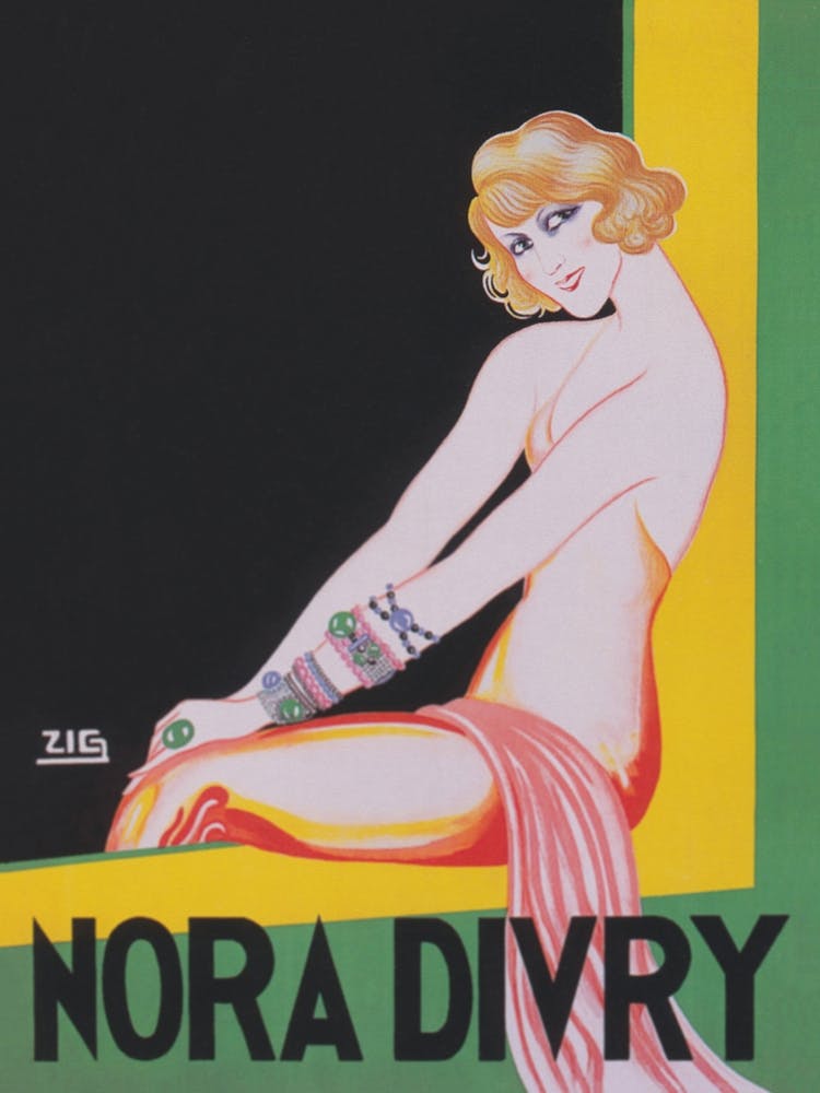 Nora Divry, Woman Entertainer, Vintage Poster