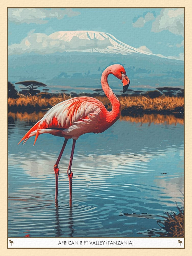 Greater Flamingo African Rift Valley Tanzania Tropical Illustration 5 Poster