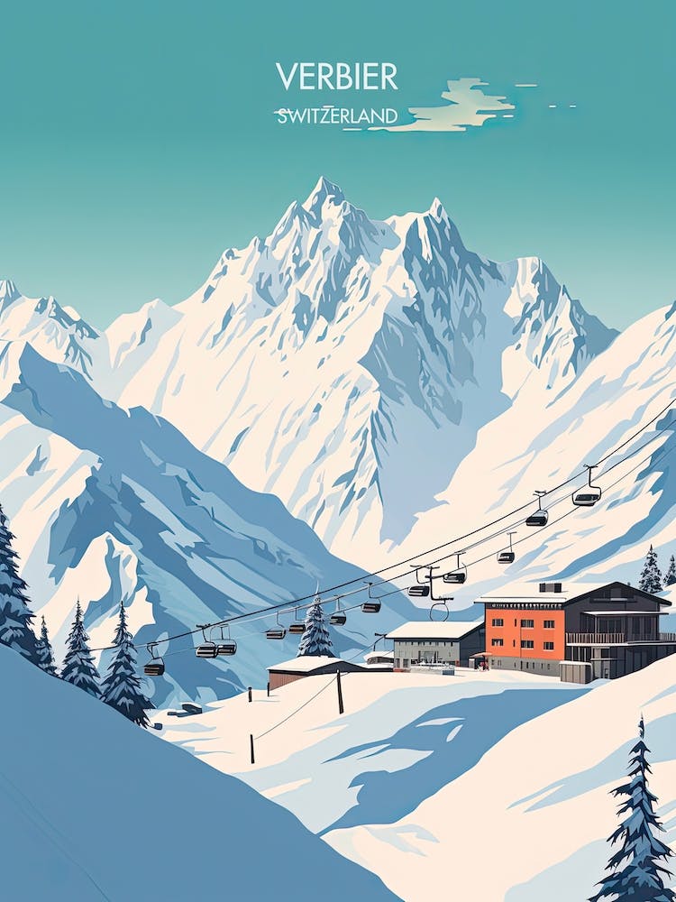 Poster Of Verbier   Switzerland, Ski Resort Illustration 0