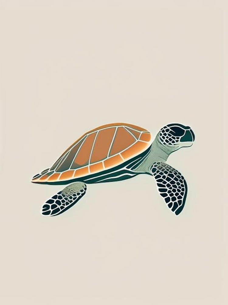 Loggerhead Sea Turtle (Caretta Caretta), Sea Turtle Retro Minimal 2