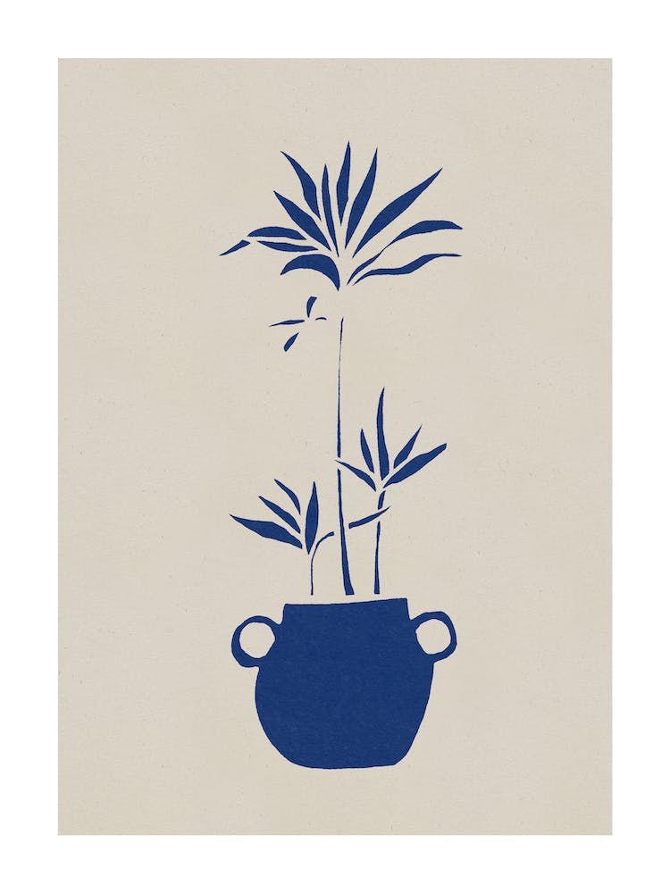Illustration Minimaliste Simple de Plante d'Intérieur aux Lignes Bleues