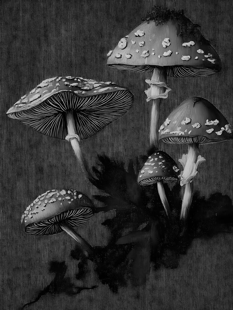Black And White Mushroom Painting