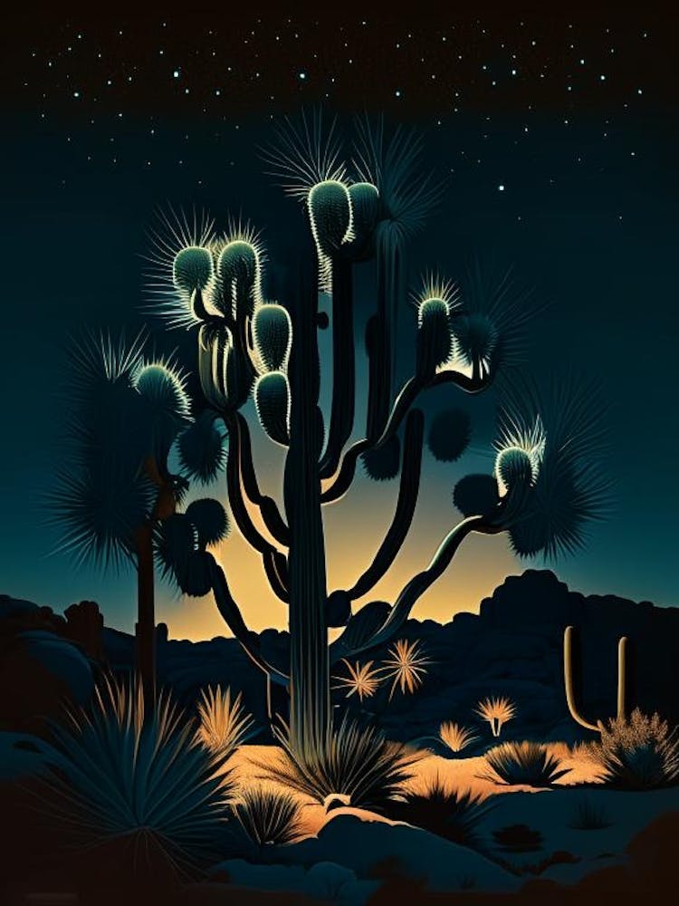 Joshua Trees At Night Retro Illustration (1)