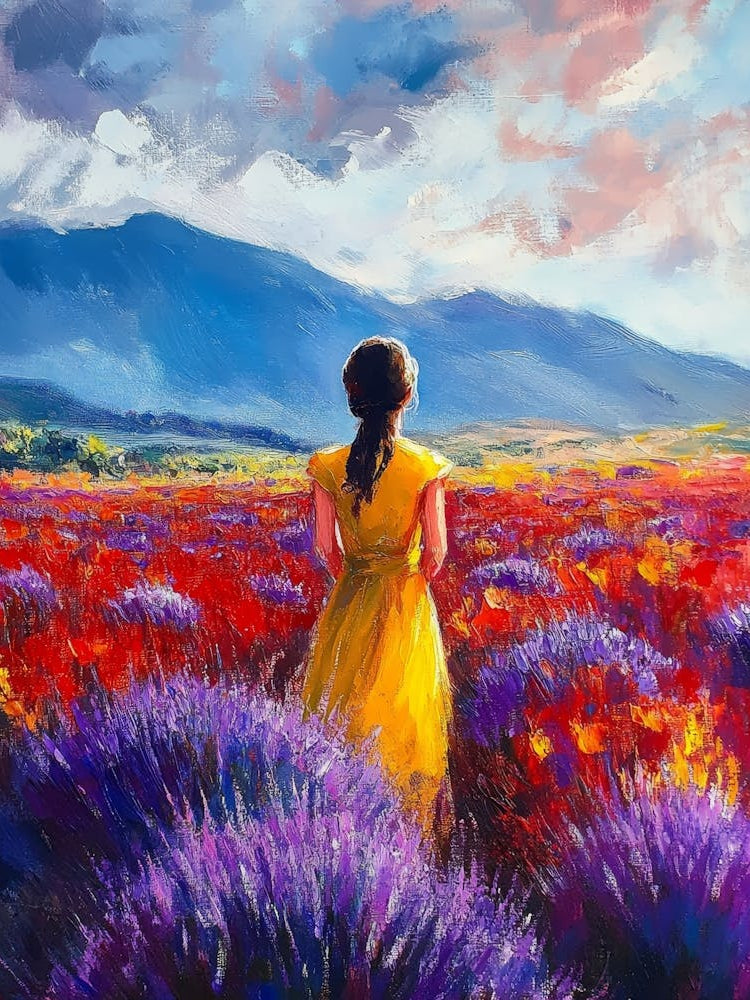 Girl In Yellow Dress In Lavender Field