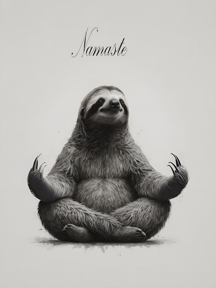Namaste A serene and whimsical illustration of a sloth meditating in a cross-legged position.