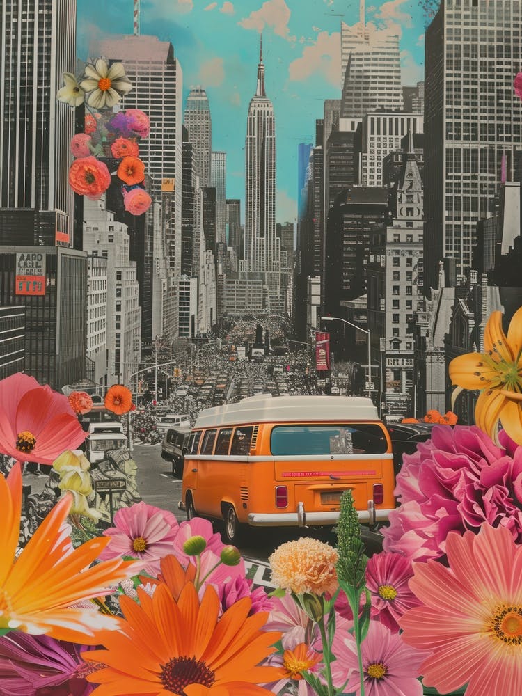 New York City   Floral Retro Collage Style 1
