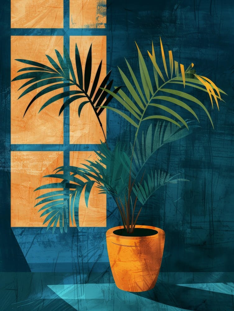 Palm Tree In Front Of Window