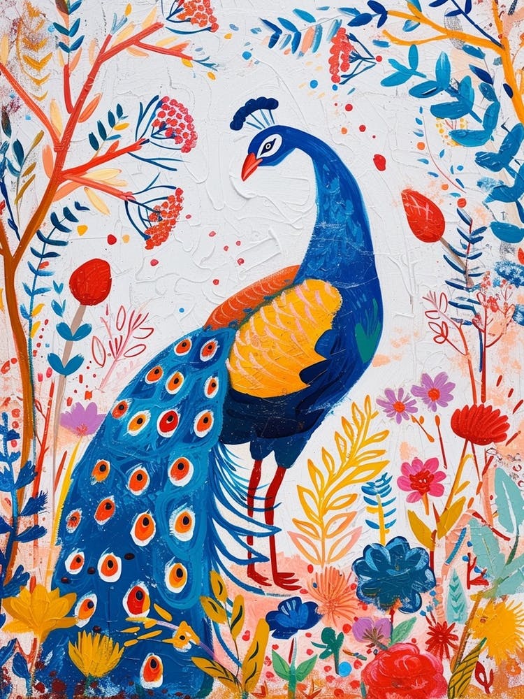 Colourful Peacock In The Wild Painting 1