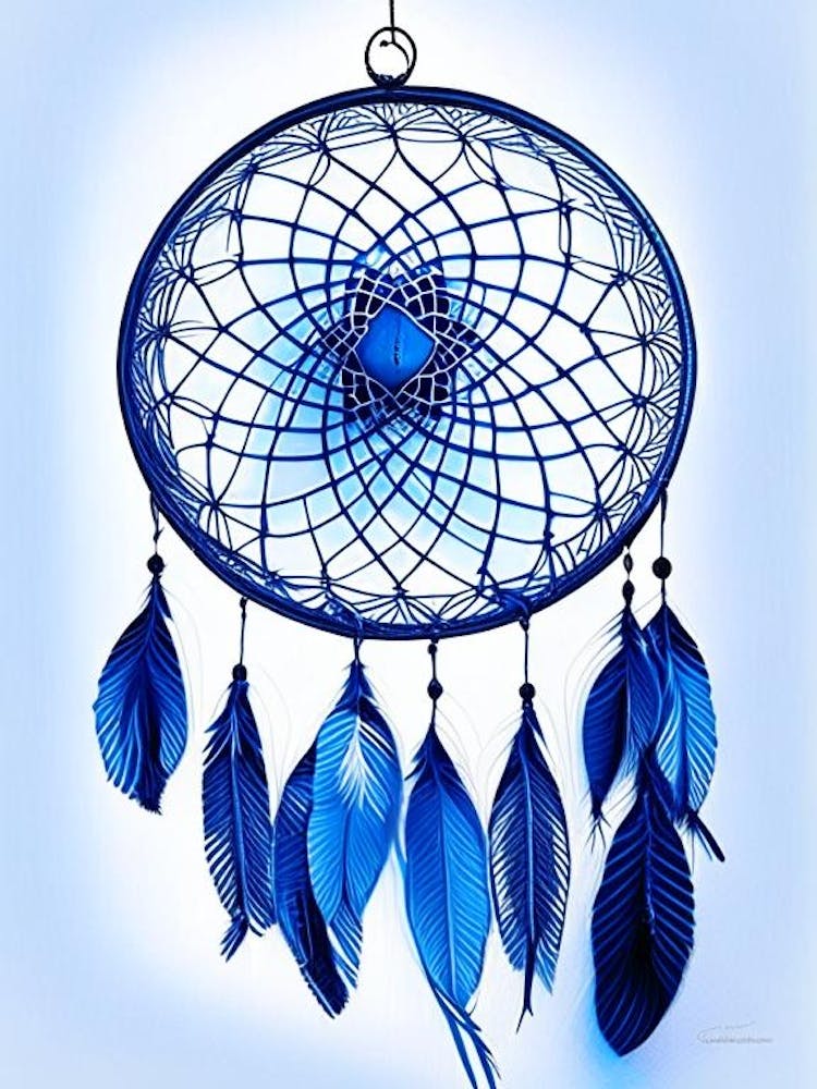 Dreamcatcher Symbol 2 Blue And White Line Drawing