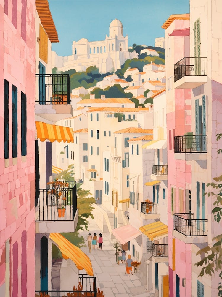 Split Croatia 3 Vintage Pink Travel Illustration