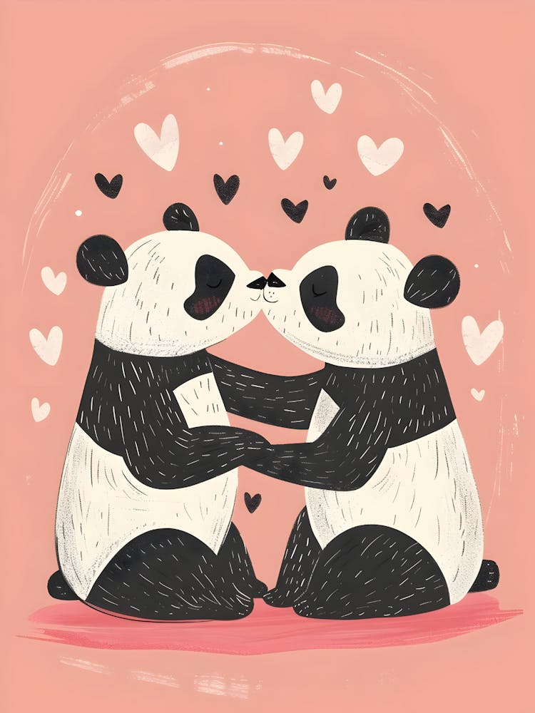 Two Panda Bears Kissing