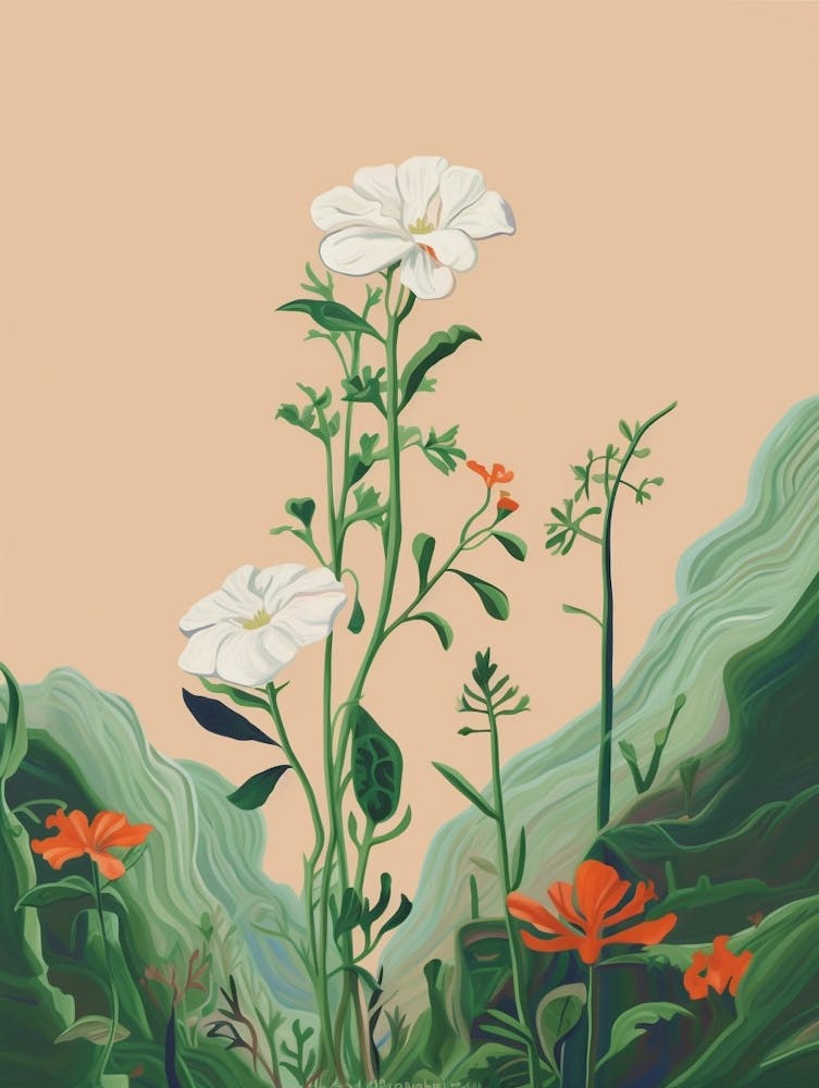 Boho Wildflower Painting White Campion 1