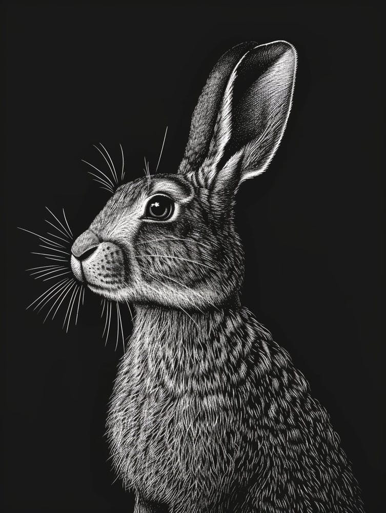 English Silver Blockprint Rabbit Illustration 4
