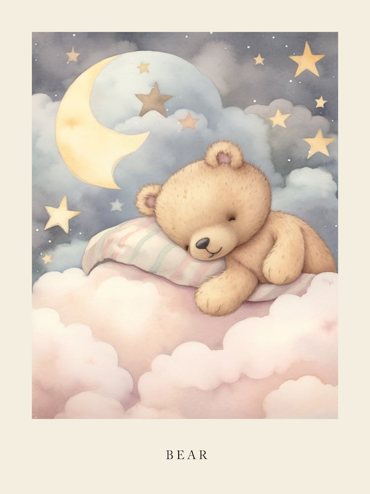 Sleeping Baby Bear Cub 2 Nursery Poster