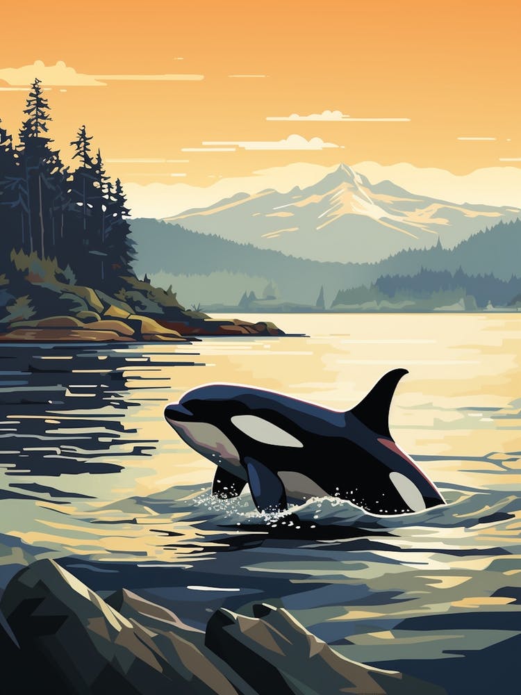 Orca Whale With Mountain Background