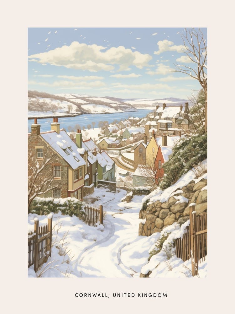 Vintage Winter Poster Cornwall United Kingdom