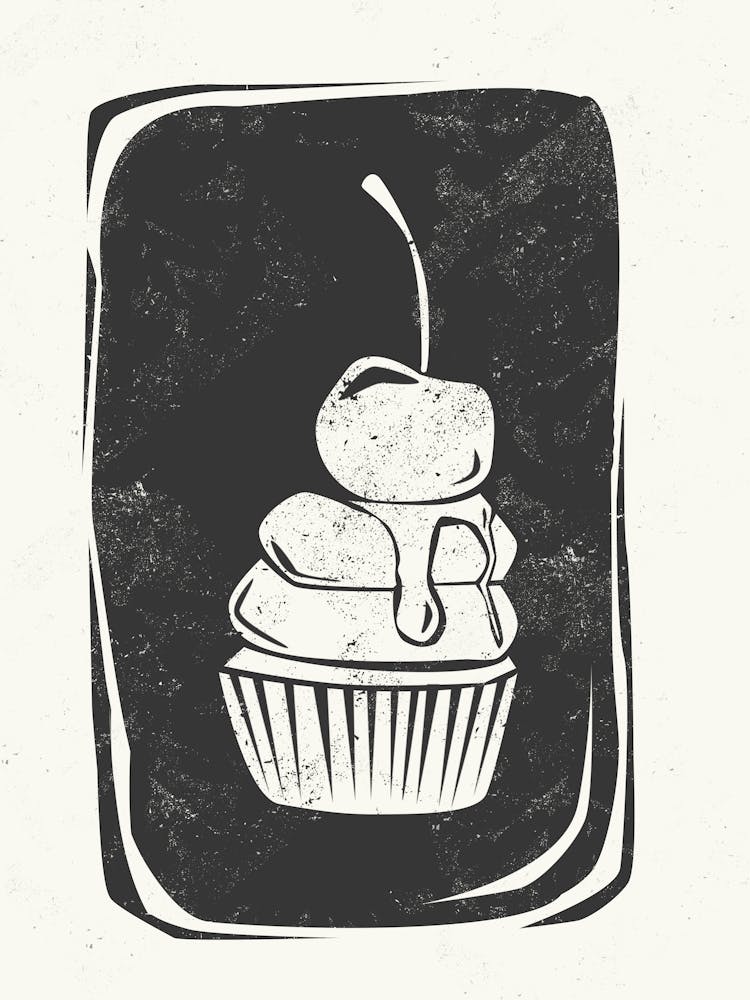 Cupcake Linocut Style
