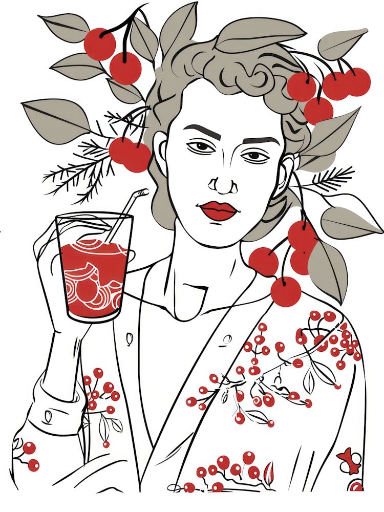 Woman Portrait With Cherries 6 Pattern