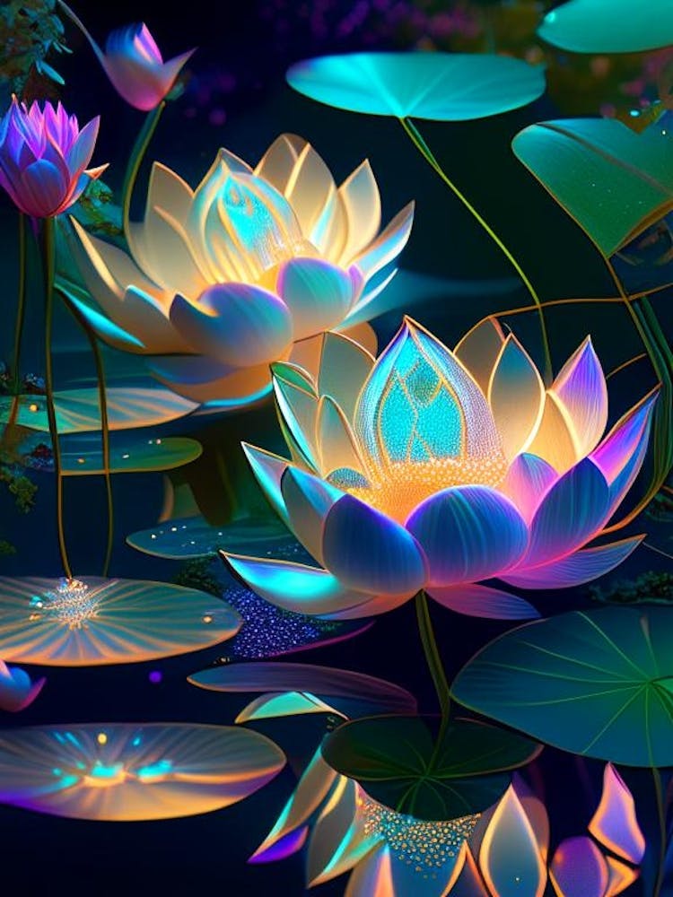 Lotus Flowers In Garden Holographic 4