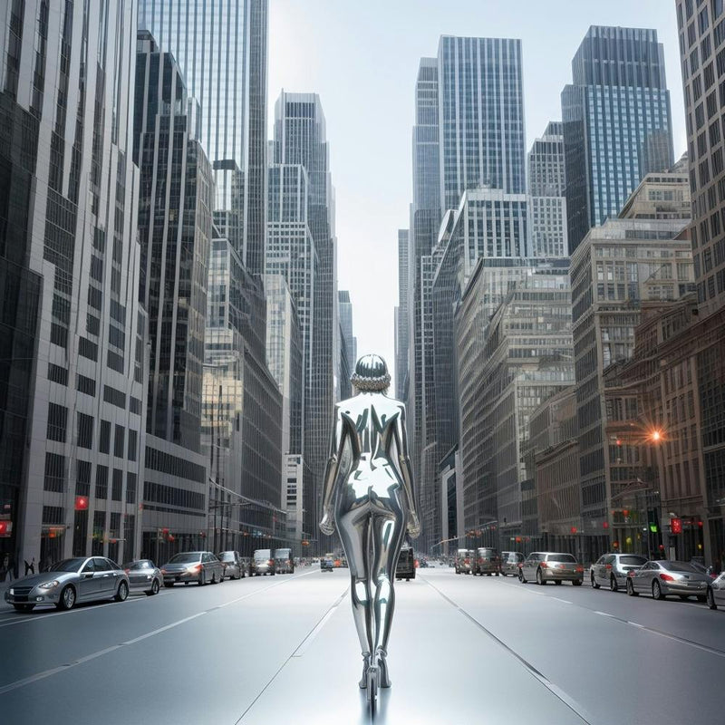 Futuristic Woman Walking In The City